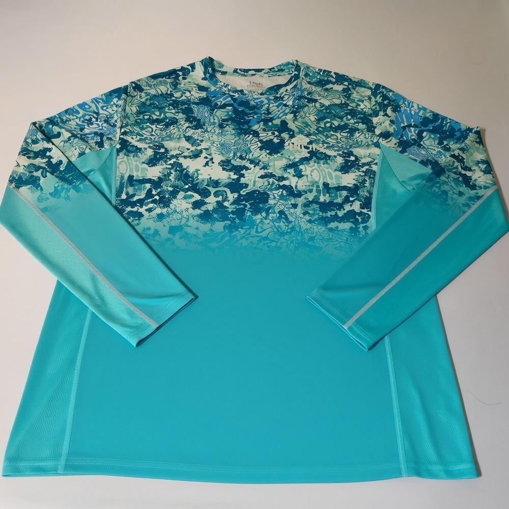 Huk Fishing Shirt Mens XL Blue Teal Camo Long Sleeve Performance Pullover